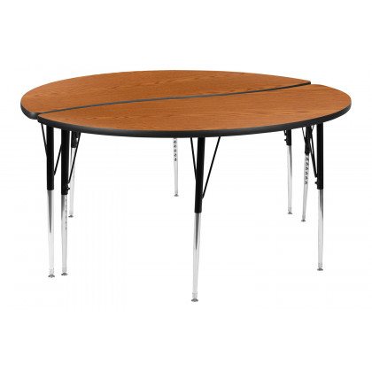 BLNK Emmy Circle Thermal Laminate Wave Flexible Activity Table Set 2 Piece - Oak, 60"D, with Standard Height Adjustable Legs