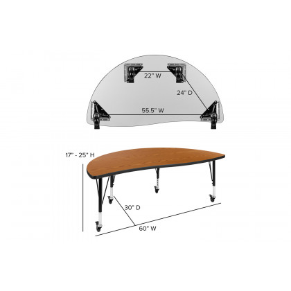 BLNK Emmy Mobile Circle Thermal Laminate Wave Flexible Kids Adjustable Activity Table Set 2 Piece - Oak, 60"D, with Short Height Adjustable Legs