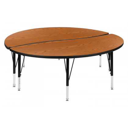 BLNK Emmy Circle Thermal Laminate Wave Flexible Activity Table Set 2 Piece - Oak, 60"D, with Short Height Adjustable Legs