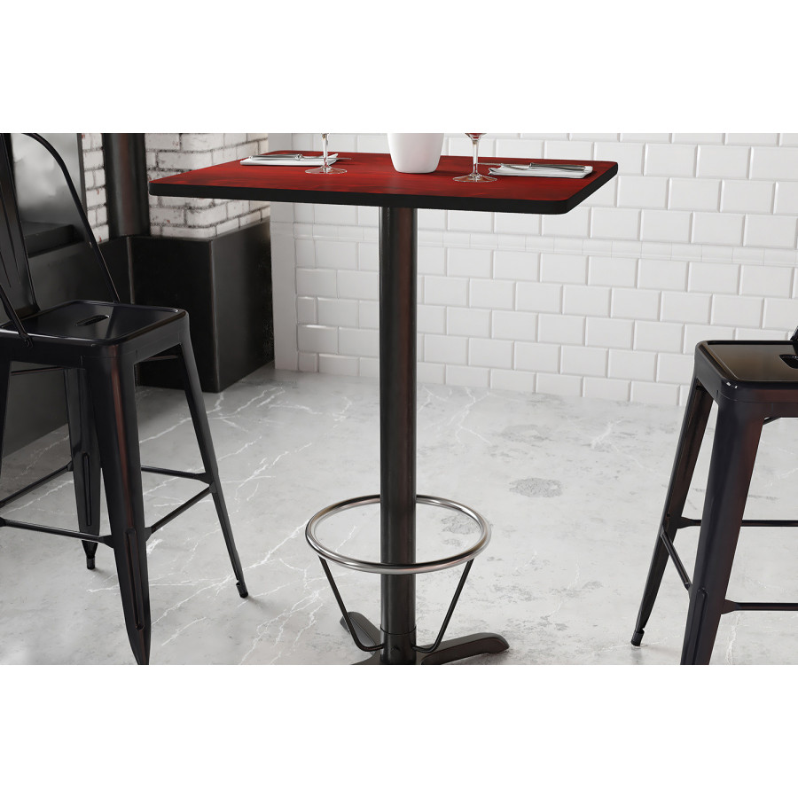 BLNK Rectangular Bar Height Table with 22'' x 22'' Base - Mahogany, 24"W x 30"L, with Foot Ring