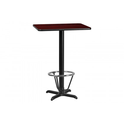 BLNK Rectangular Bar Height Table with 22'' x 22'' Base - Mahogany, 24"W x 30"L, with Foot Ring