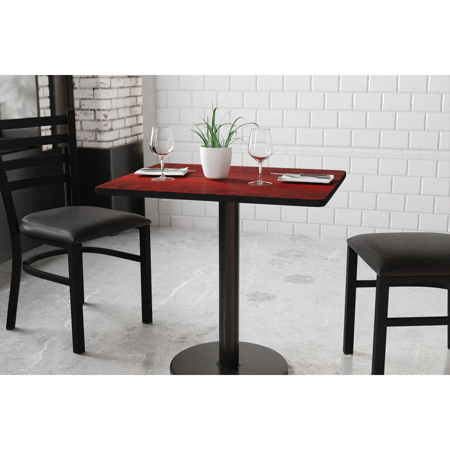 BLNK Rectangular Table with 18'' Round Base - Mahogany, 24"W x 30"L