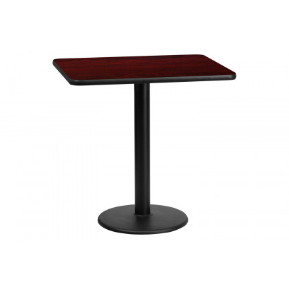 BLNK Rectangular Table with 18'' Round Base - Mahogany, 24"W x 30"L