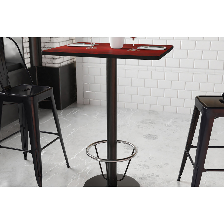 BLNK Rectangular Bar Height Table with 18'' Round Base - Mahogany, 24"W x 30"L, with Foot Ring