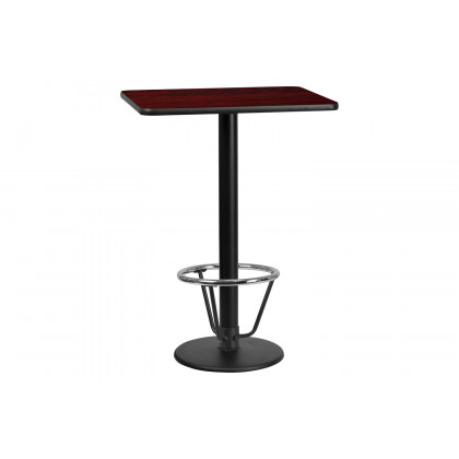 BLNK Rectangular Bar Height Table with 18'' Round Base - Mahogany, 24"W x 30"L, with Foot Ring