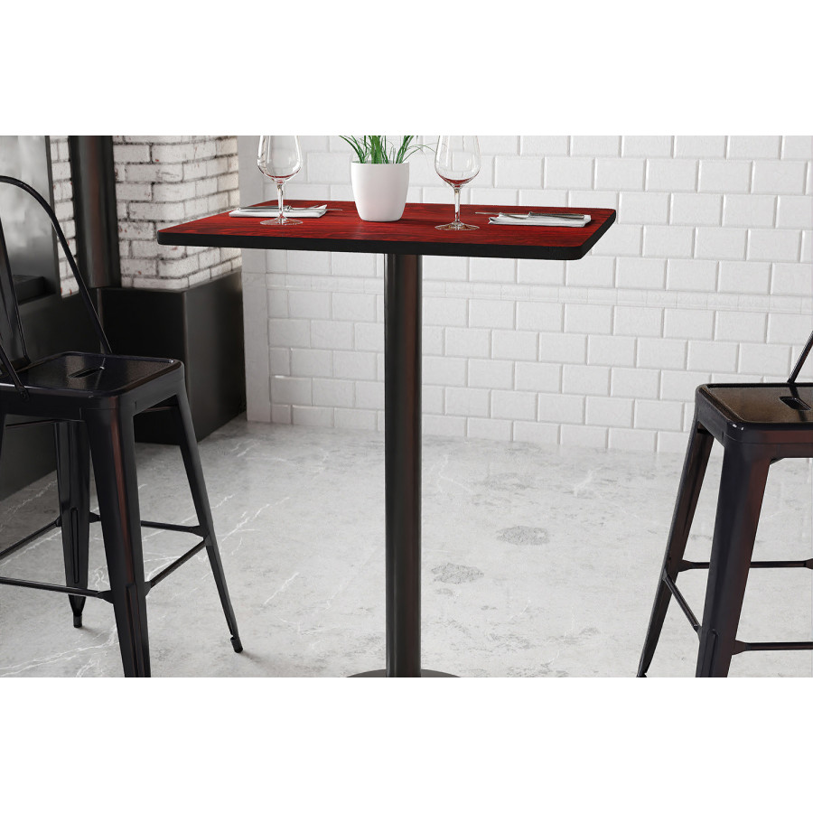 BLNK Rectangular Bar Height Table with 18'' Round Base - Mahogany, 24"W x 30"L