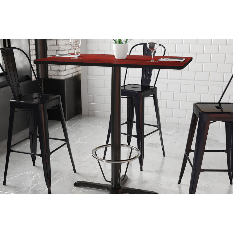 BLNK Rectangular Bar Height Table with 23.5'' x 29.5'' Base - Mahogany, 24"W x 42"L, with Foot Ring