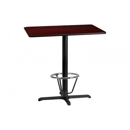 BLNK Rectangular Bar Height Table with 23.5'' x 29.5'' Base - Mahogany, 24"W x 42"L, with Foot Ring