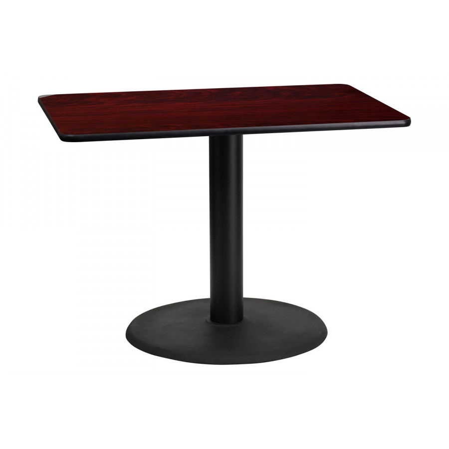 BLNK Rectangular Table with 24'' Round Base - Mahogany, 24"W x 42"L