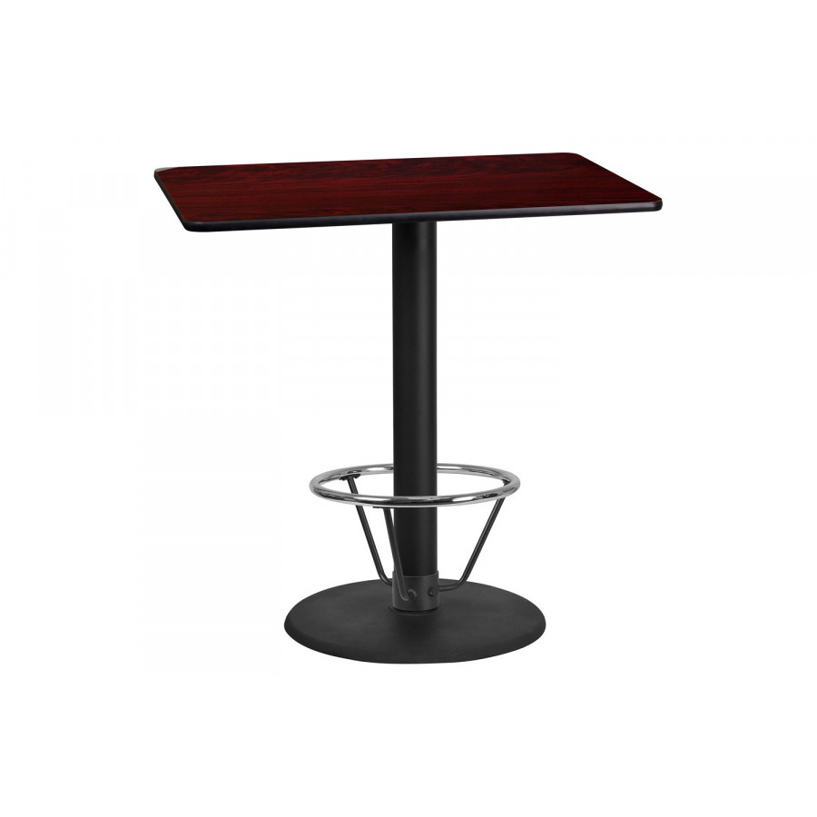 BLNK Rectangular Bar Height Table with 24'' Round Base - Mahogany, 24"W x 42"L, with Foot Ring