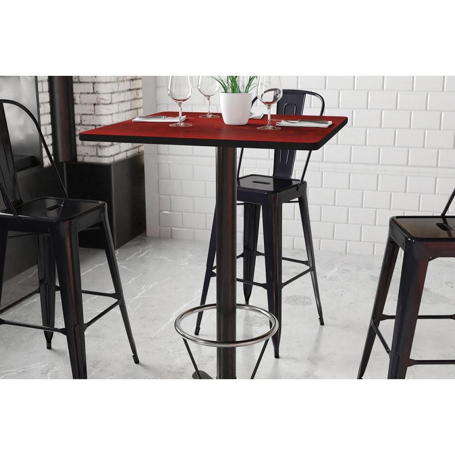 BLNK Square Bar Height Table with 22'' x 22'' Base - Mahogany, 30"W, with Foot Ring