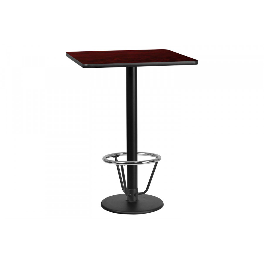 BLNK Square Bar Height Table with 18'' Round Base - Mahogany, 30"W, with Foot Ring