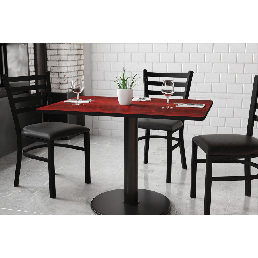 BLNK Rectangular Table with 24'' Round Base - Mahogany, 30"W x 42"L