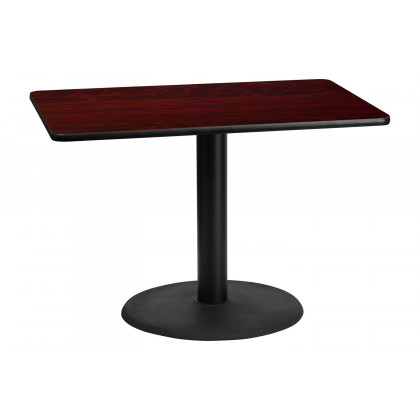 BLNK Rectangular Table with 24'' Round Base - Mahogany, 30"W x 42"L