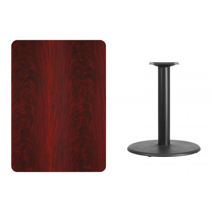 BLNK Rectangular Table with 24'' Round Base - Mahogany, 30"W x 42"L