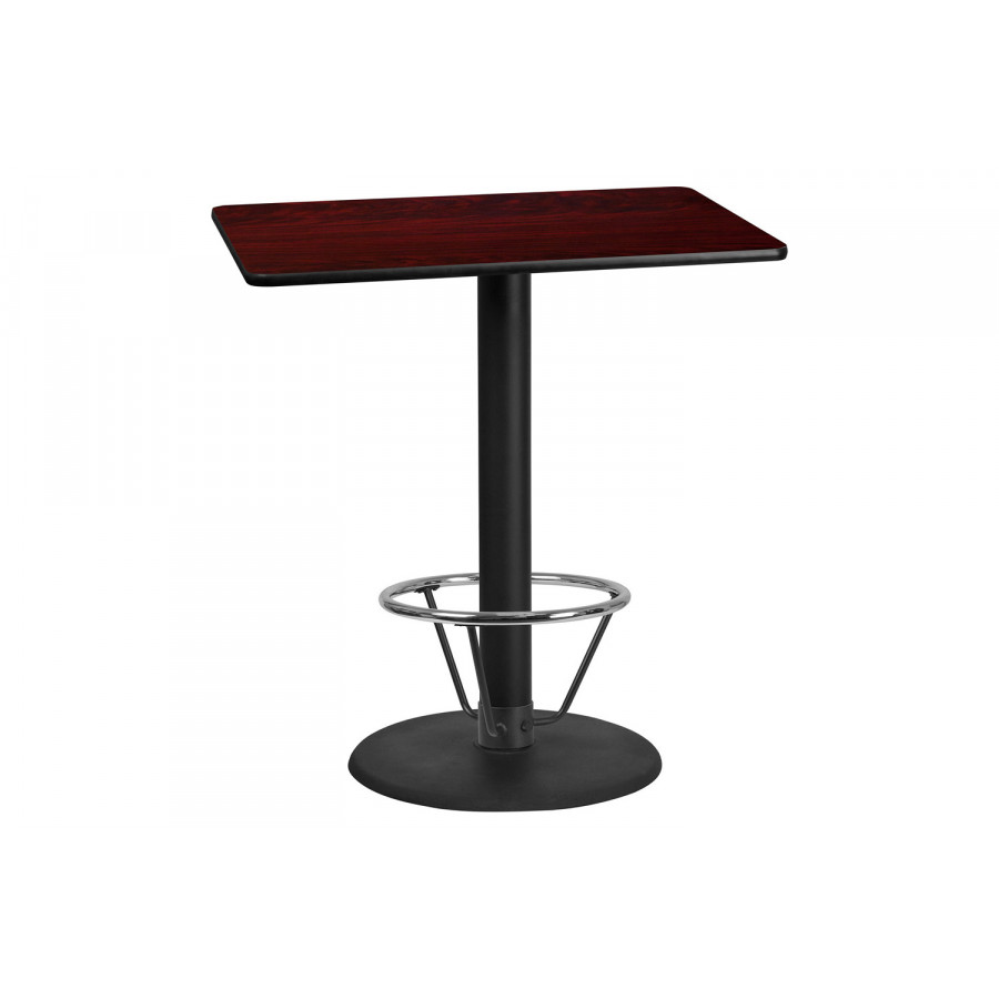 BLNK Rectangular Bar Height Table with 24'' Round Base - Mahogany, 30"W x 42"L, with Foot Ring