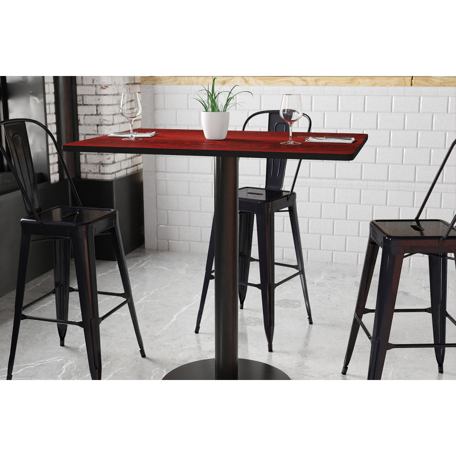 BLNK Rectangular Bar Height Table with 24'' Round Base - Mahogany, 30"W x 42"L