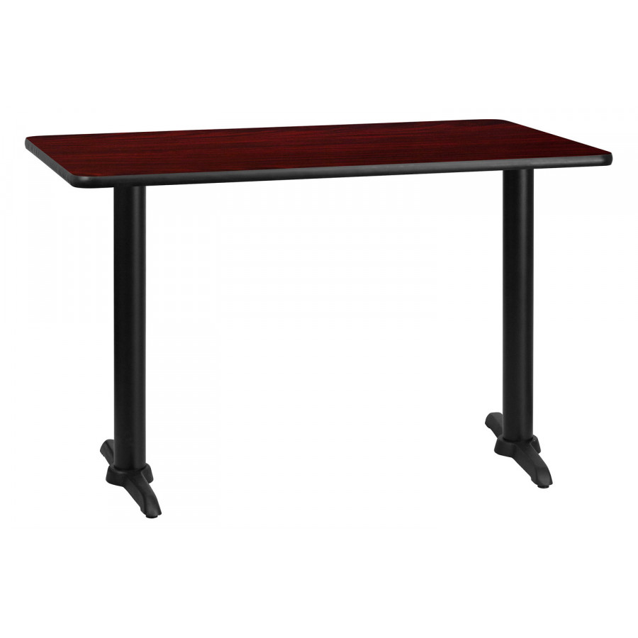 BLNK Rectangular Table with 5'' x 22'' Bases - Mahogany, 30"W x 48"L
