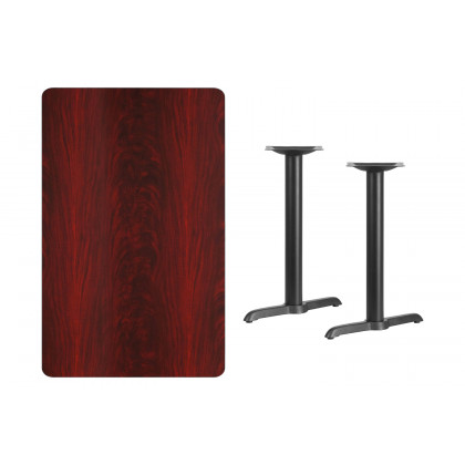 BLNK Rectangular Table with 5'' x 22'' Bases - Mahogany, 30"W x 48"L