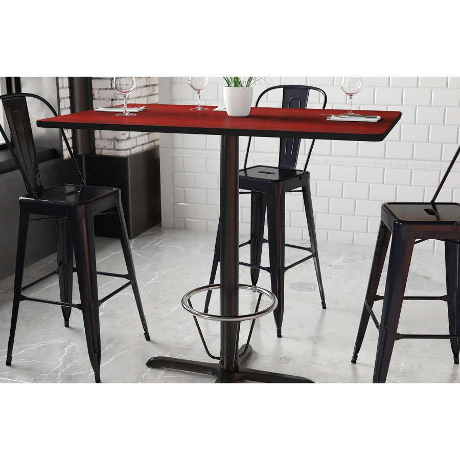 BLNK Rectangular Bar Height Table with 23.5'' x 29.5'' Base - Mahogany, 30"W x 48"L, with Foot Ring