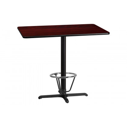 BLNK Rectangular Bar Height Table with 23.5'' x 29.5'' Base - Mahogany, 30"W x 48"L, with Foot Ring