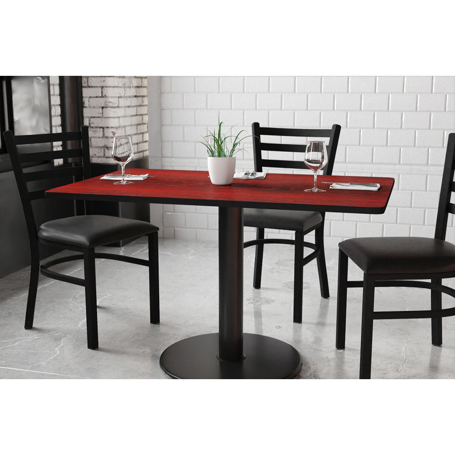 BLNK Rectangular Table with 24'' Round Base - Mahogany, 30"W x 48"L