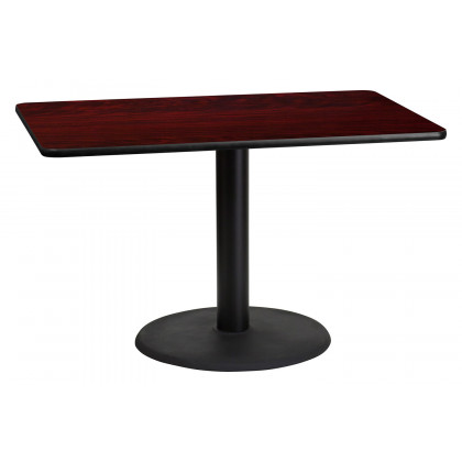 BLNK Rectangular Table with 24'' Round Base - Mahogany, 30"W x 48"L