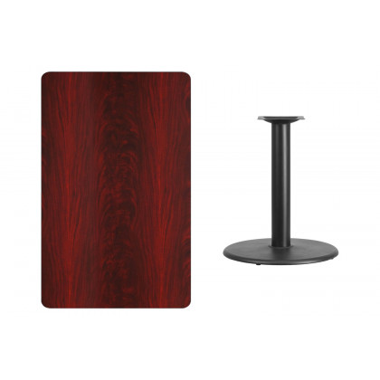 BLNK Rectangular Table with 24'' Round Base - Mahogany, 30"W x 48"L