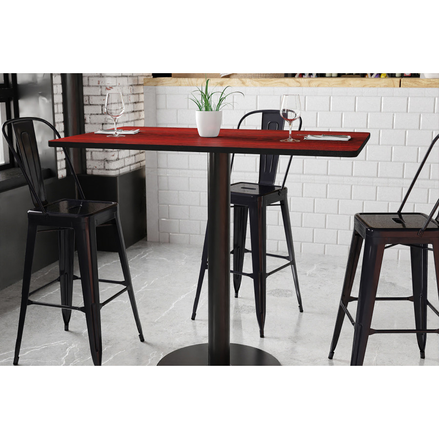 BLNK Rectangular Bar Height Table with 24'' Round Base - Mahogany, 30"W x 48"L