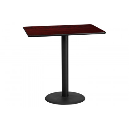 BLNK Rectangular Bar Height Table with 24'' Round Base - Mahogany, 30"W x 48"L