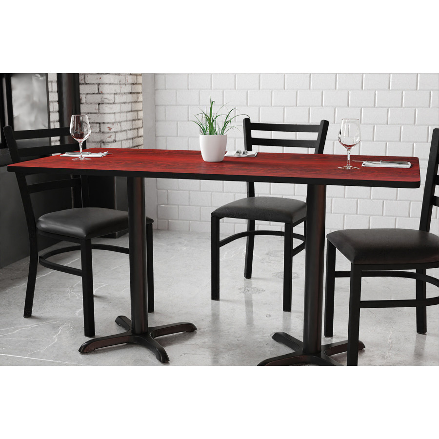BLNK Rectangular Table with 22'' x 22'' Bases - Mahogany, 30"W x 60"L
