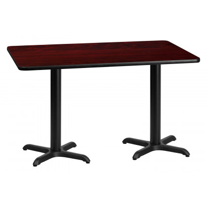 BLNK Rectangular Table with 22'' x 22'' Bases - Mahogany, 30"W x 60"L