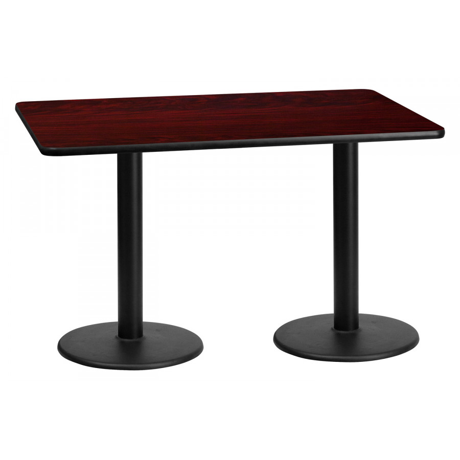 BLNK Rectangular Table with 18'' Round Bases - Mahogany, 30"W x 60"L