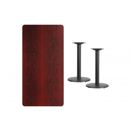 BLNK Rectangular Table with 18'' Round Bases - Mahogany, 30"W x 60"L