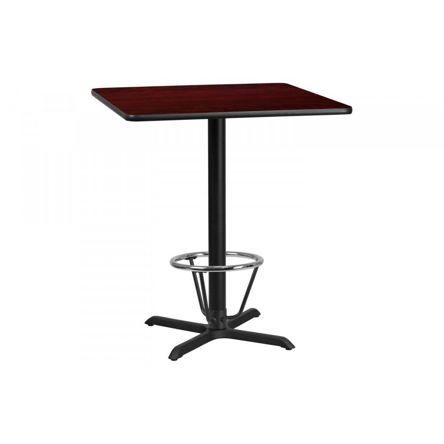 BLNK Square Bar Height Table with 30'' x 30'' Base - Mahogany, 36"W, with Foot Ring