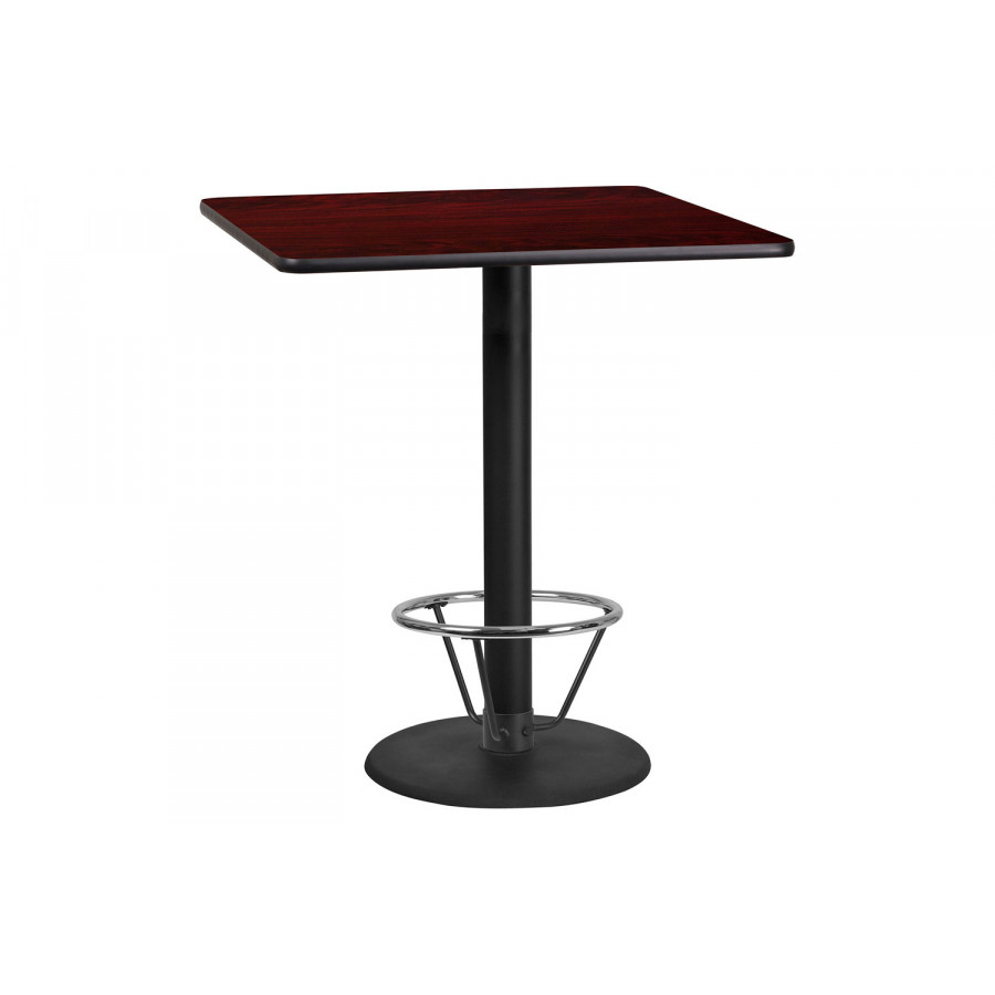 BLNK Square Bar Height Table with 24'' Round Base - Mahogany, 36"W, with Foot Ring