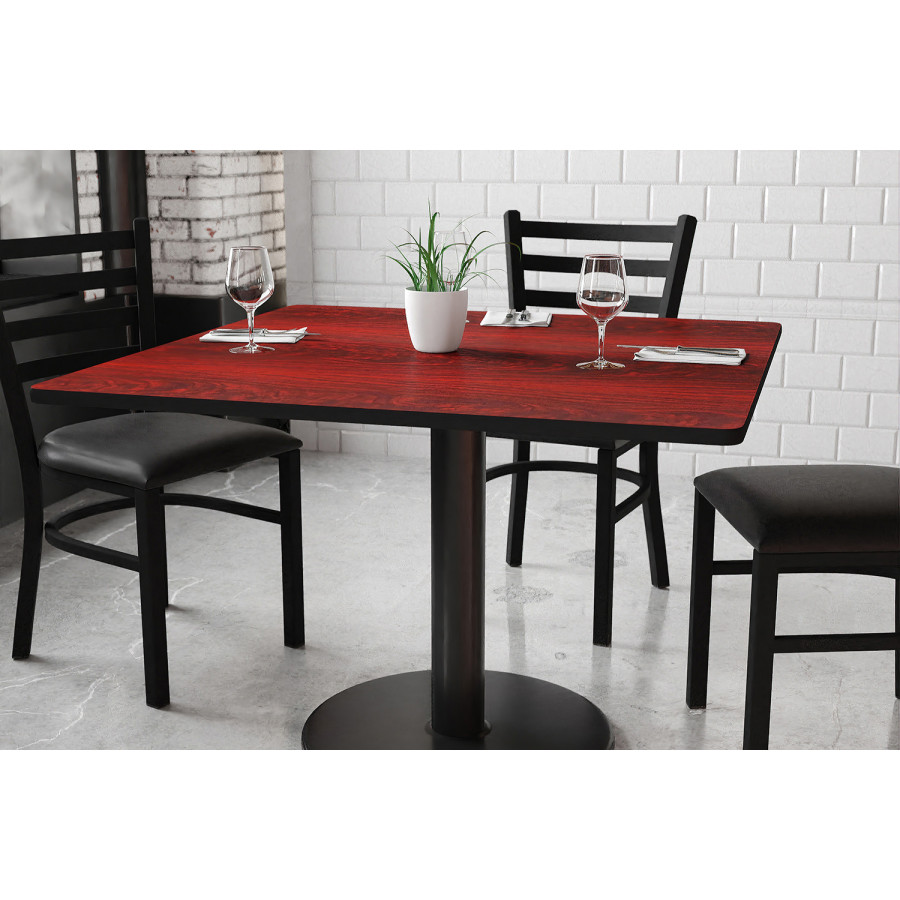 BLNK Square Table with 24'' Round Base - Mahogany, 42"W