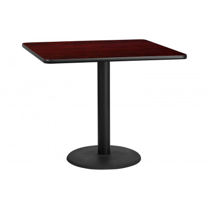 BLNK Square Table with 24'' Round Base - Mahogany, 42"W