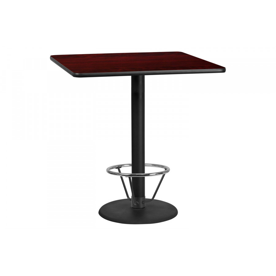 BLNK Square Bar Height Table with 24'' Round Base - Mahogany, 42"W, with Foot Ring