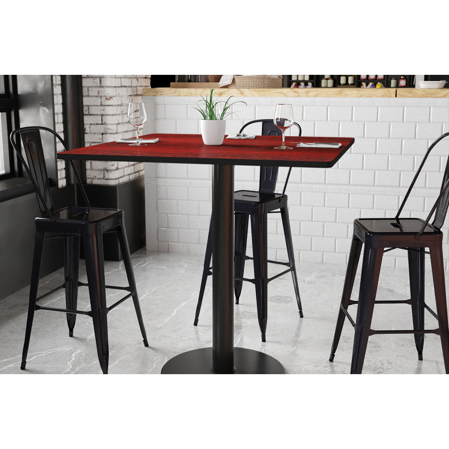BLNK Square Bar Height Table with 24'' Round Base - Mahogany, 42"W
