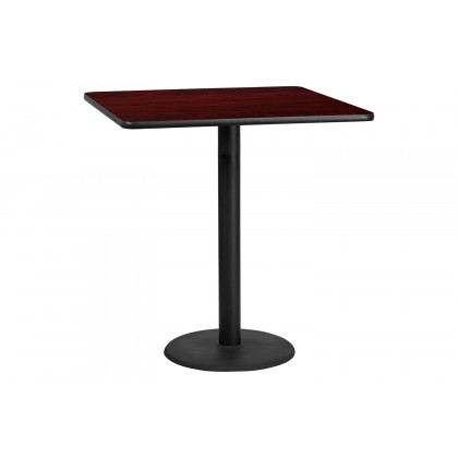 BLNK Square Bar Height Table with 24'' Round Base - Mahogany, 42"W
