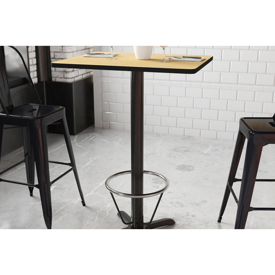 BLNK Rectangular Bar Height Table with 22'' x 22'' Base - Natural, 24"W x 30"L, with Foot Ring