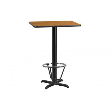 BLNK Rectangular Bar Height Table with 22'' x 22'' Base - Natural, 24"W x 30"L, with Foot Ring