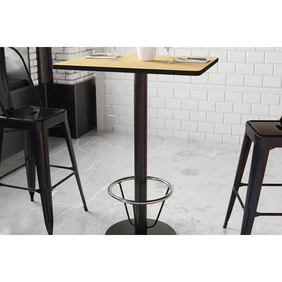 BLNK Rectangular Bar Height Table with 18'' Round Base - Natural, 24"W x 30"L, with Foot Ring