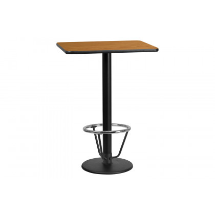 BLNK Rectangular Bar Height Table with 18'' Round Base - Natural, 24"W x 30"L, with Foot Ring