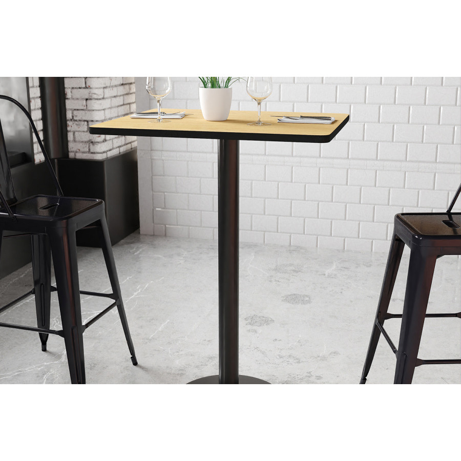 BLNK Rectangular Bar Height Table with 18'' Round Base - Natural, 24"W x 30"L