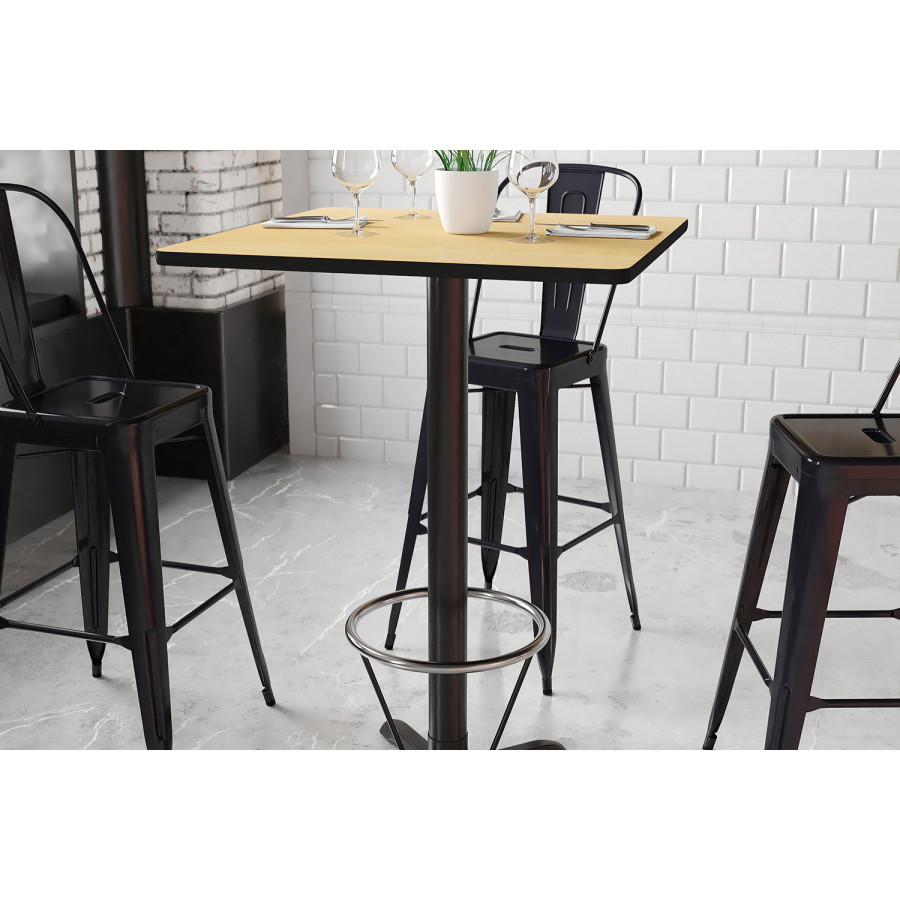 BLNK Square Bar Height Table with 22'' x 22'' Base - Natural, 30"W, with Foot Ring