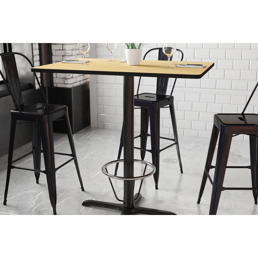 BLNK Rectangular Bar Height Table with 23.5'' x 29.5'' Base - Natural, 30"W x 42"L, with Foot Ring