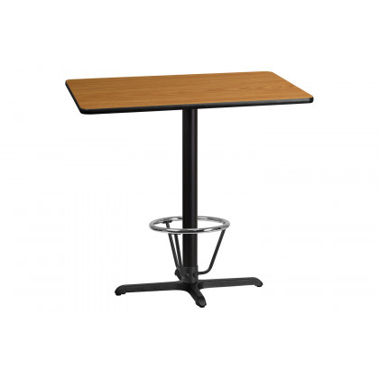 BLNK Rectangular Bar Height Table with 23.5'' x 29.5'' Base - Natural, 30"W x 42"L, with Foot Ring