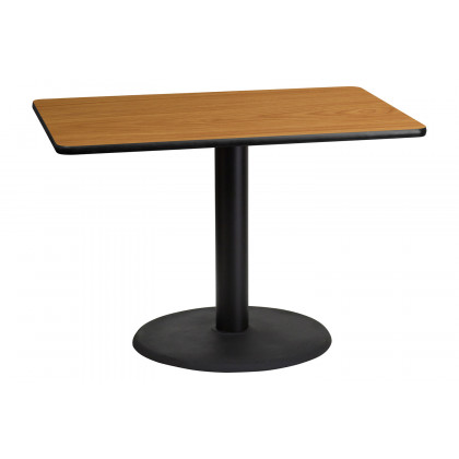 BLNK Rectangular Table with 24'' Round Base - Natural, 30"W x 42"L